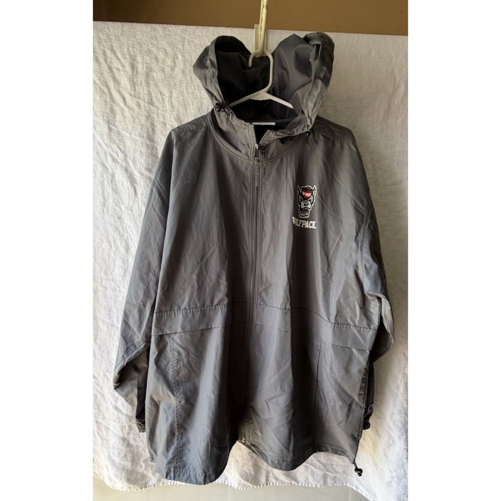 Champion NC State Wolfpack Gray Zip Up Windbreaker 2XL Hooded Lightweight